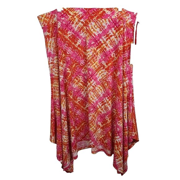 Ruby Rd Womens Solar Flair Skirt XL Orange Pink Abstract Uneven BOHO New - Picture 1 of 6